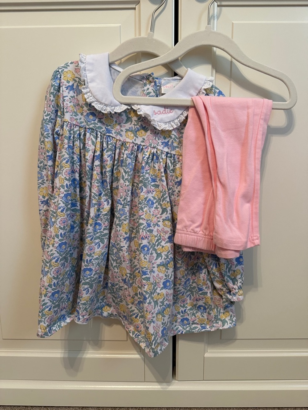 Smocked Floral Tunic embroidered Sadie with Pink Leggings